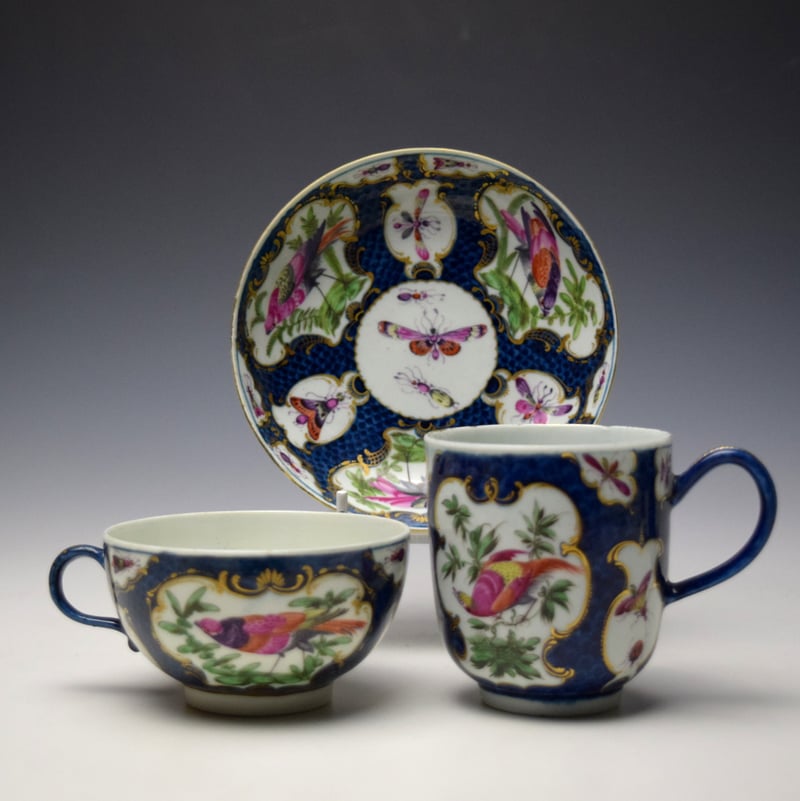 Blue Scale Birds Pattern Trio c1770-75