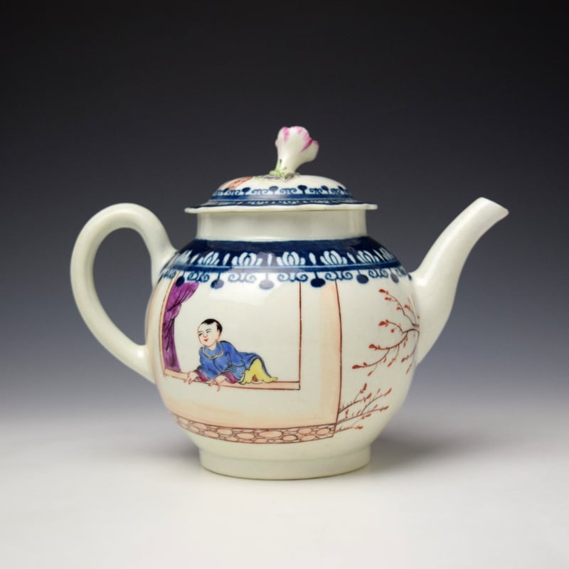 Worcester Boy in The Window Pattern Teapot and Cover c1770-75 (4)