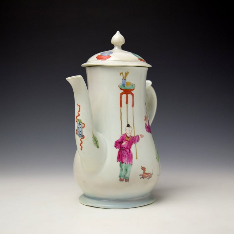 Worcester Chinese Family Pattern Coffee Pot and Replacement Cover c1754-56 (2)