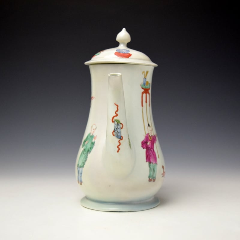 Worcester Chinese Family Pattern Coffee Pot and Replacement Cover c1754-56 (3)