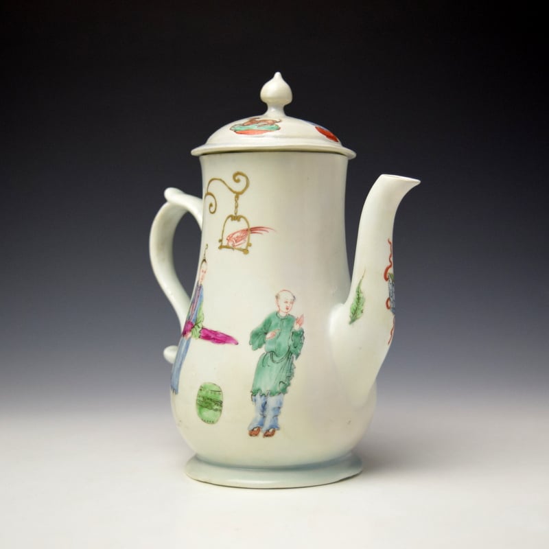 Worcester Chinese Family Pattern Coffee Pot and Replacement Cover c1754-56 (4)
