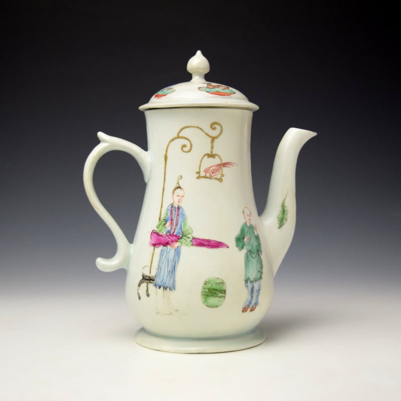 Worcester Chinese Family Pattern Coffee Pot and Replacement Cover c1754-56 (5)