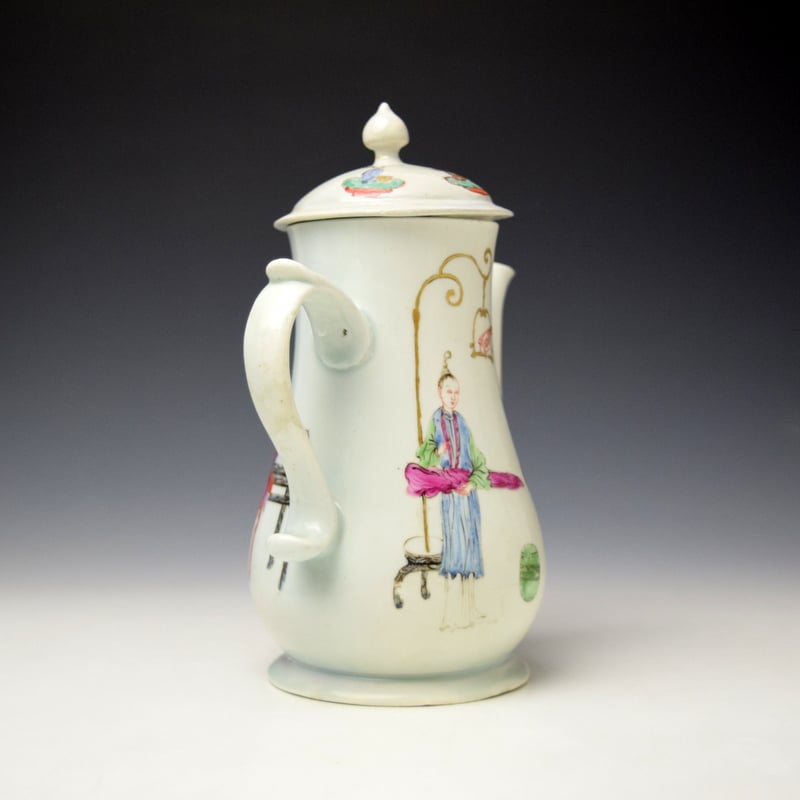 Worcester Chinese Family Pattern Coffee Pot and Replacement Cover c1754-56 (6)