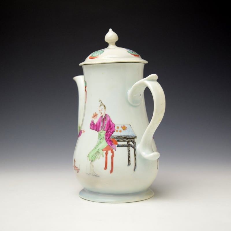 Worcester Chinese Family Pattern Coffee Pot and Replacement Cover c1754-56 (7)
