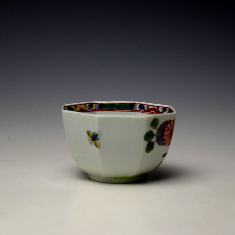 Worcester Chinese Garden Pattern Octagonal Teabowl and Saucer c1753-54 (4)