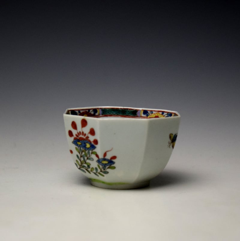 Worcester Chinese Garden Pattern Octagonal Teabowl and Saucer c1753-54 (5)