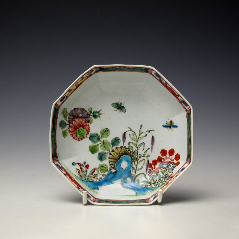 Worcester Chinese Garden Pattern Octagonal Teabowl and Saucer c1753-54 (8)