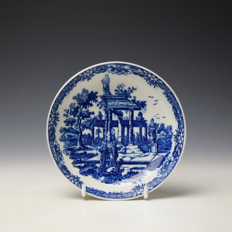 Uncommon Classical Ruins Pattern Teabowl and Saucer c1775-85