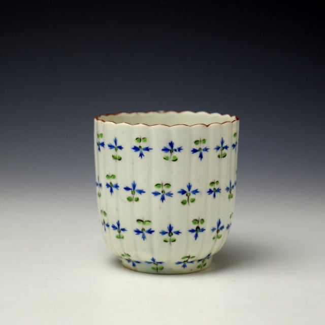 Worcester Cornflower Sprigs Pattern Fluted Coffee Cup C1780-85 (2)