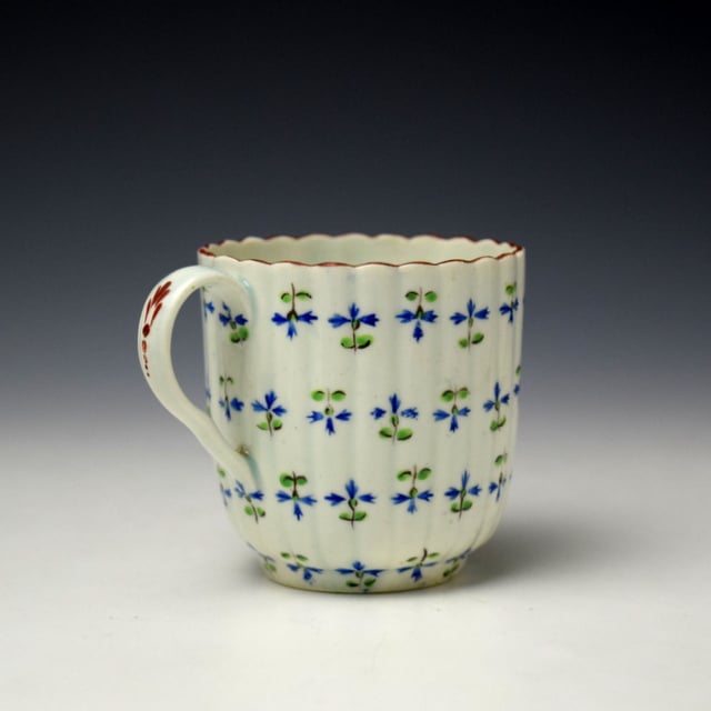Worcester Cornflower Sprigs Pattern Fluted Coffee Cup C1780-85 (3)