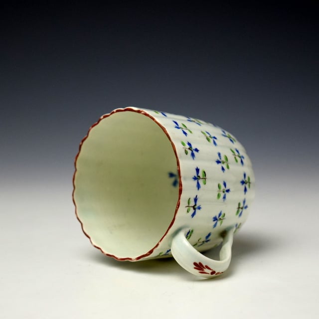 Worcester Cornflower Sprigs Pattern Fluted Coffee Cup C1780-85 (5)