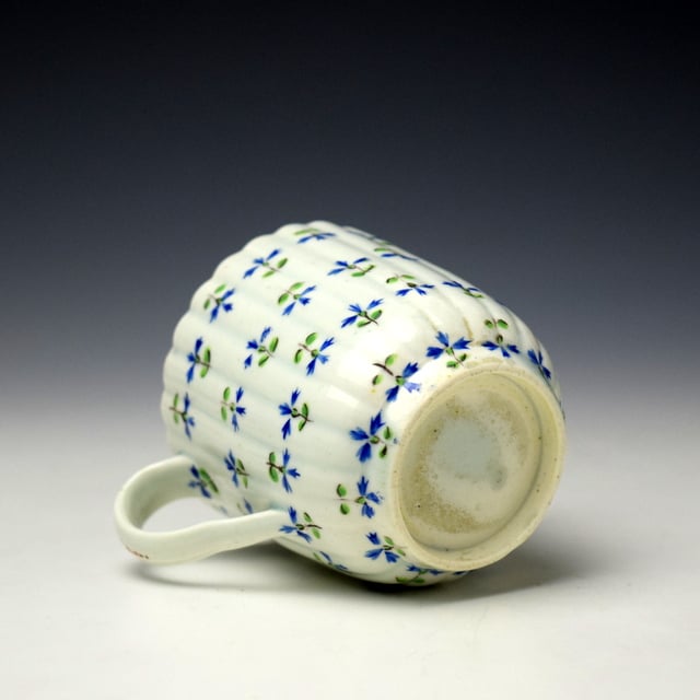 Worcester Cornflower Sprigs Pattern Fluted Coffee Cup C1780-85 (6)