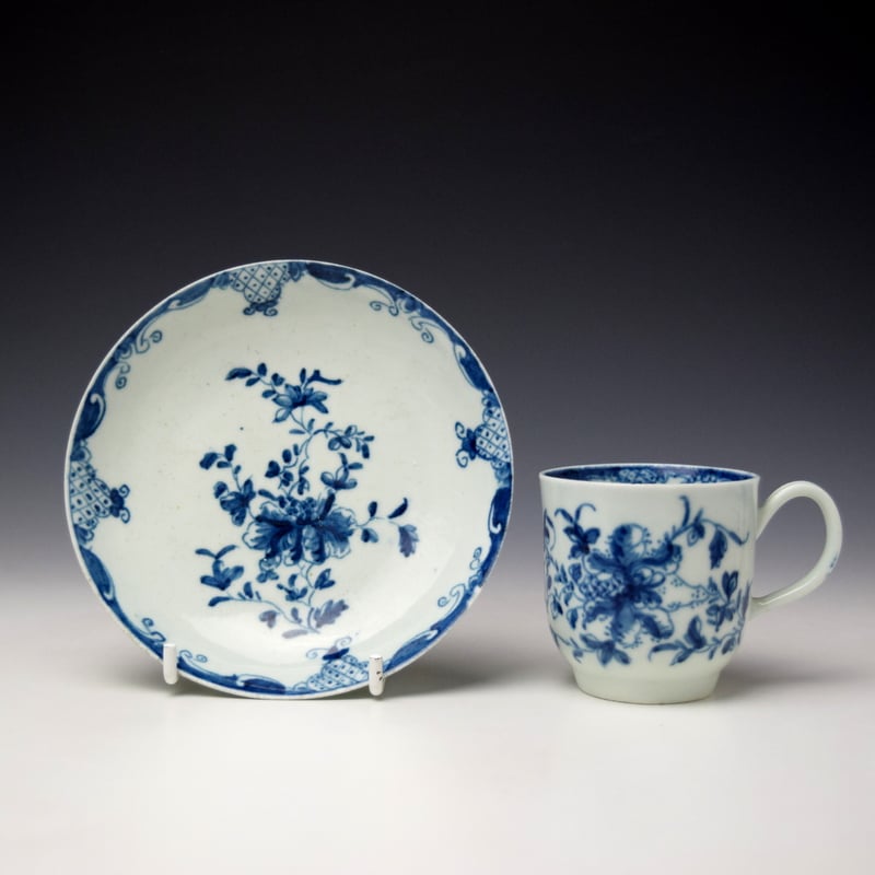 Early Mansfield Pattern Coffee Cup and Saucer c1756-60 Workman's Marks