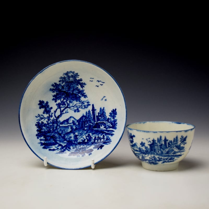 European Landscape Pattern Teabowl and Saucer c1775-85