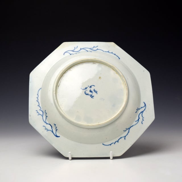 Worcester Fan Panelled Landscape Pattern Small Octagonal Plate c1770-80 (2)