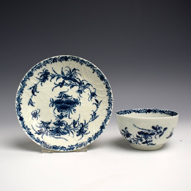 Feather Mould Floral Pattern Breakfast Size Teabowl and Saucer c1760-70