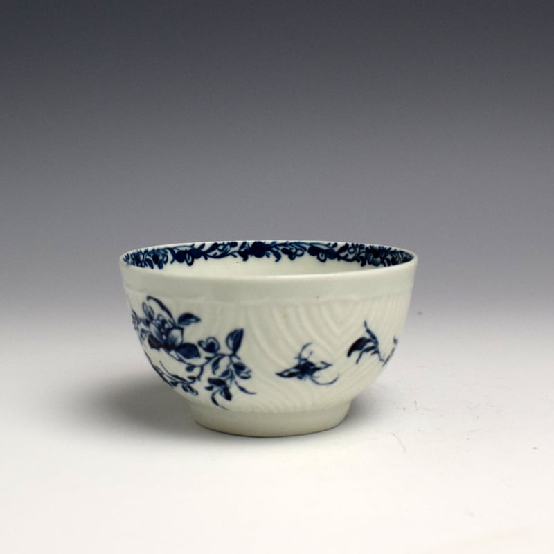 Worcester Feather Mould Floral Pattern Tea bowl and Saucer c1760 (5)
