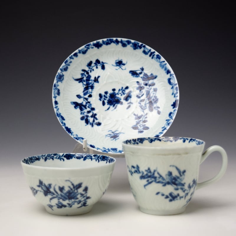 Feather Mould Floral Pattern Trio c1757-60 Workman's Marked