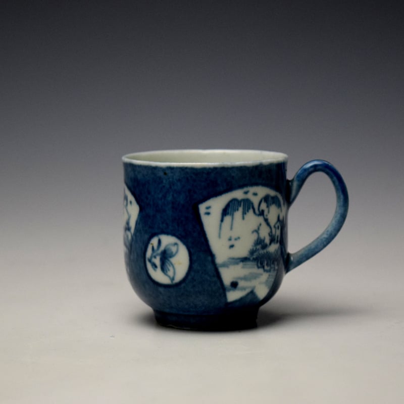 Worcester Fisherman in a Fan Shaped Panel Pattern Coffee Cup and Saucer c1760-70 (2)