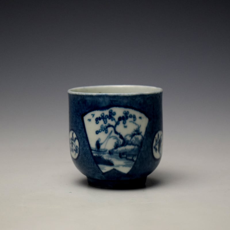 Worcester Fisherman in a Fan Shaped Panel Pattern Coffee Cup and Saucer c1760-70 (3)