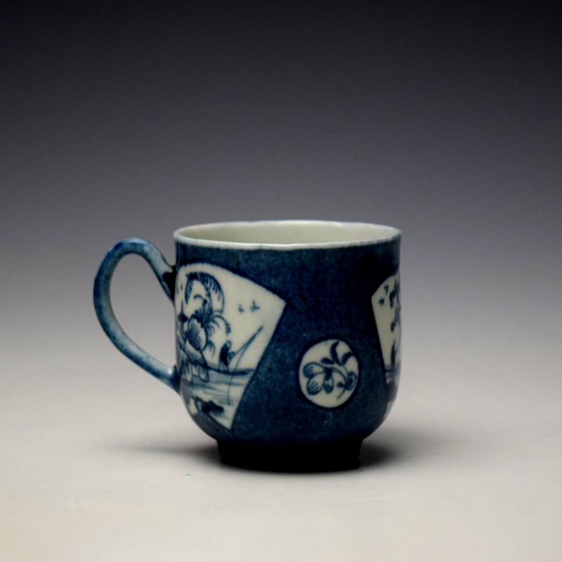 Worcester Fisherman in a Fan Shaped Panel Pattern Coffee Cup and Saucer c1760-70 (4)