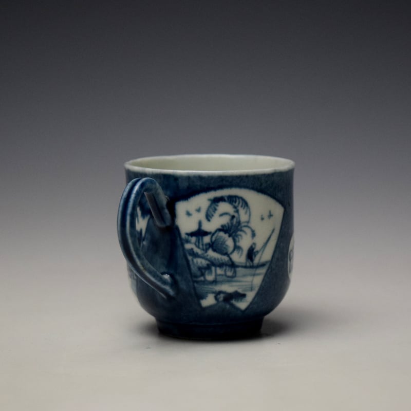 Worcester Fisherman in a Fan Shaped Panel Pattern Coffee Cup and Saucer c1760-70 (5)