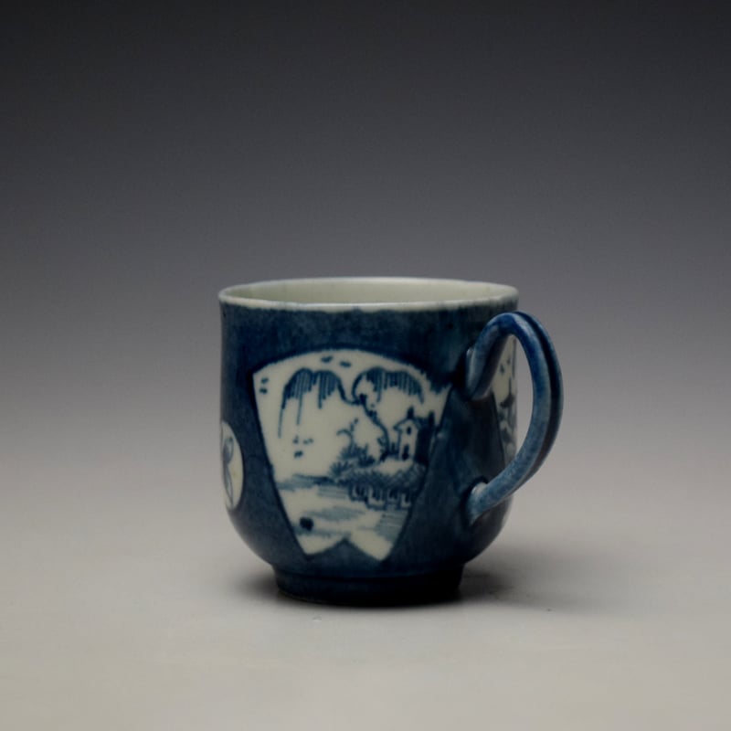 Worcester Fisherman in a Fan Shaped Panel Pattern Coffee Cup and Saucer c1760-70 (6)