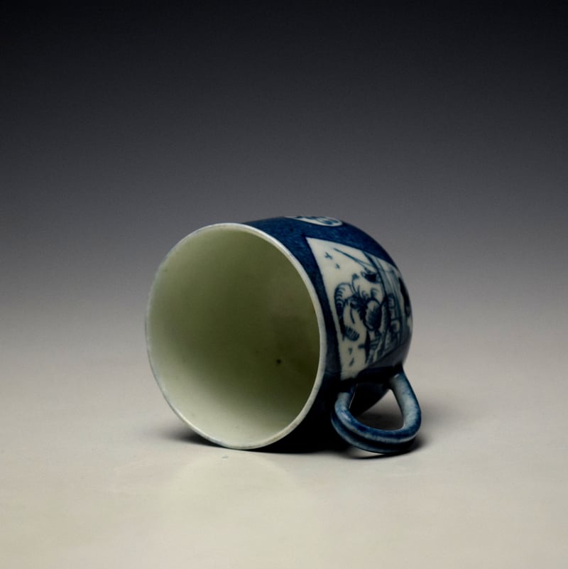 Worcester Fisherman in a Fan Shaped Panel Pattern Coffee Cup and Saucer c1760-70 (8)