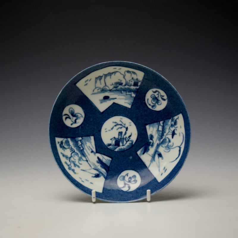 Worcester Fisherman in a Fan Shaped Panel Pattern Coffee Cup and Saucer c1760-70 (9)