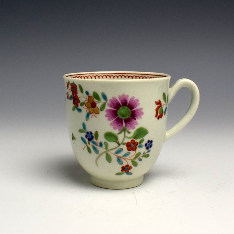 Worcester Floral Pattern Coffee Cup and Saucer c1770 (4)