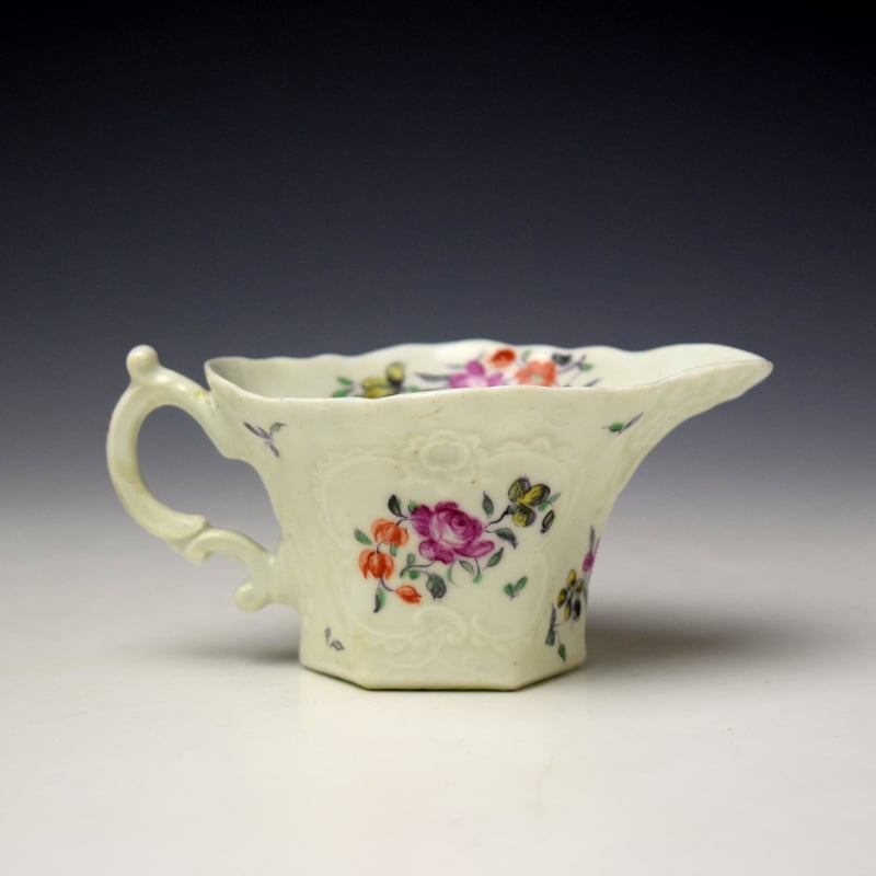 Worcester Floral Pattern Hexagonal Creamboat c1758-62 (4)