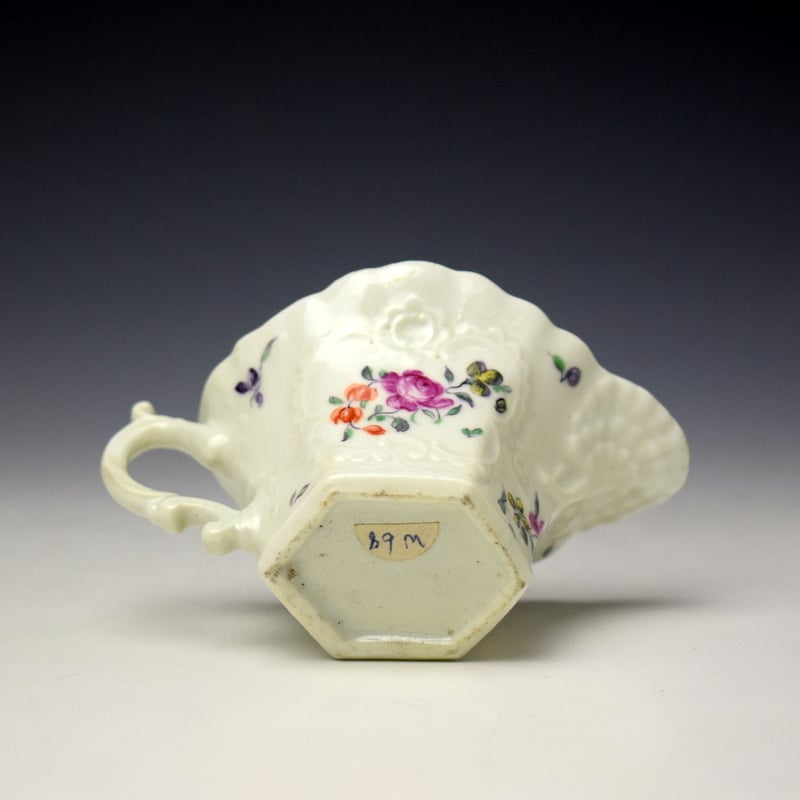 Worcester Floral Pattern Hexagonal Creamboat c1758-62 (7)