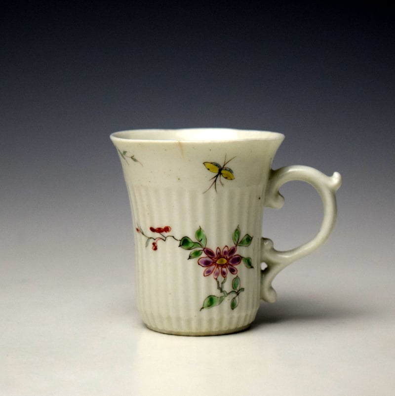 Rare Floral Sprays and Butterfly Pattern Tall Ribbed Coffee Cup c1753-54 (reserved)
