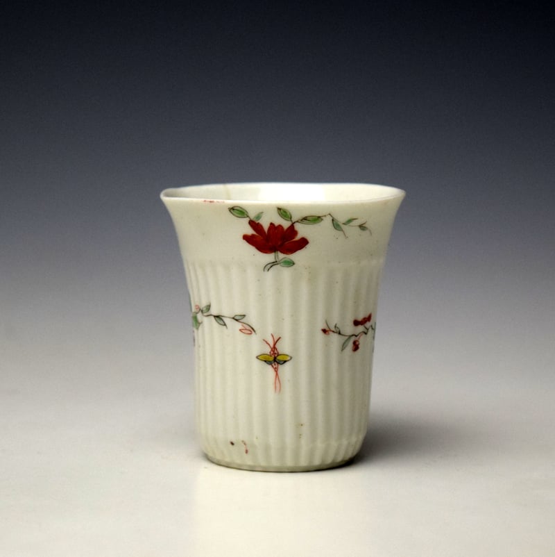Worcester Floral Pattern Tall Ribbed Coffee Cup c1753-54 (2)