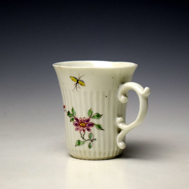 Worcester Floral Pattern Tall Ribbed Coffee Cup c1753-54 (5)