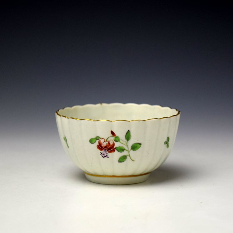 Worcester Floral Sprays Pattern Fluted Teabowl and Saucer c1770-75 (3)