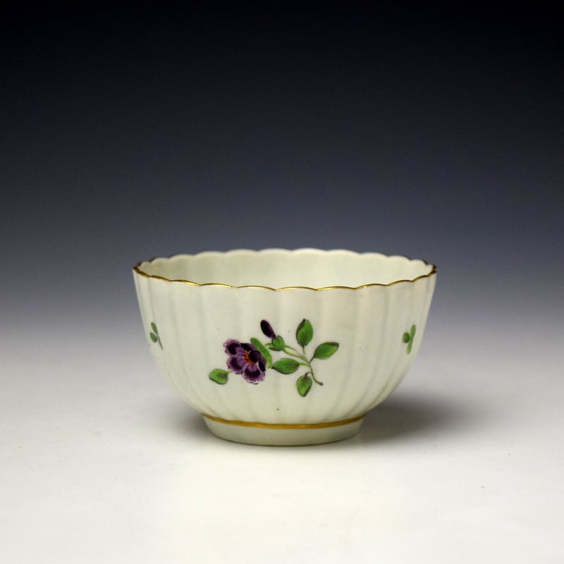 Worcester Floral Sprays Pattern Fluted Teabowl and Saucer c1770-75 (4)