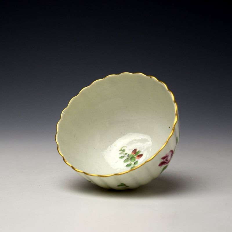 Worcester Floral Sprays Pattern Fluted Teabowl and Saucer c1770-75 (5)