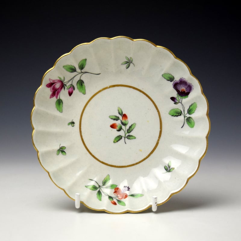 Worcester Floral Sprays Pattern Fluted Teabowl and Saucer c1770-75 (7)