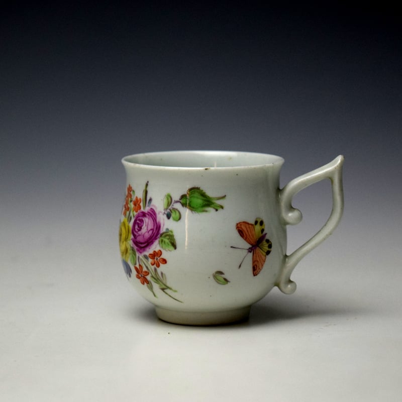 Worcester Floral Sprays and Butterflies Pattern Bell Shaped Coffee Cup c1758-62 (1)