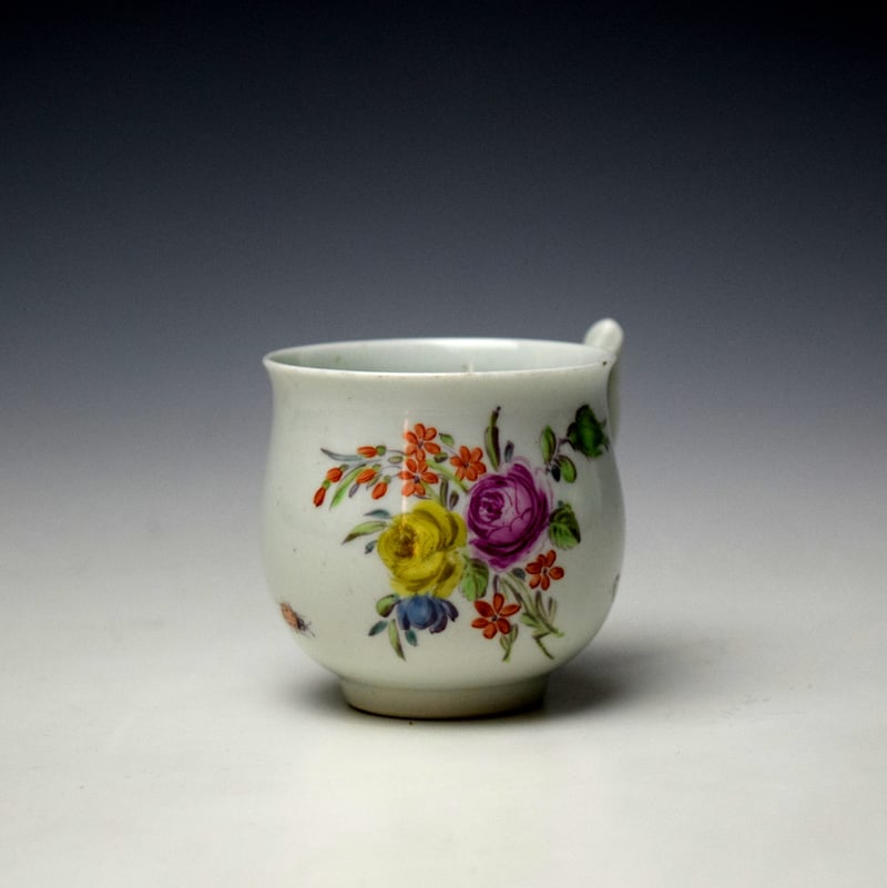 Worcester Floral Sprays and Butterflies Pattern Bell Shaped Coffee Cup c1758-62 (2)