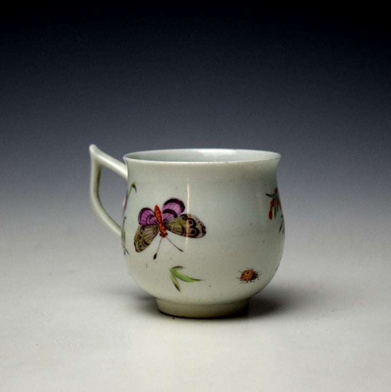 Worcester Floral Sprays and Butterflies Pattern Bell Shaped Coffee Cup c1758-62 (3)
