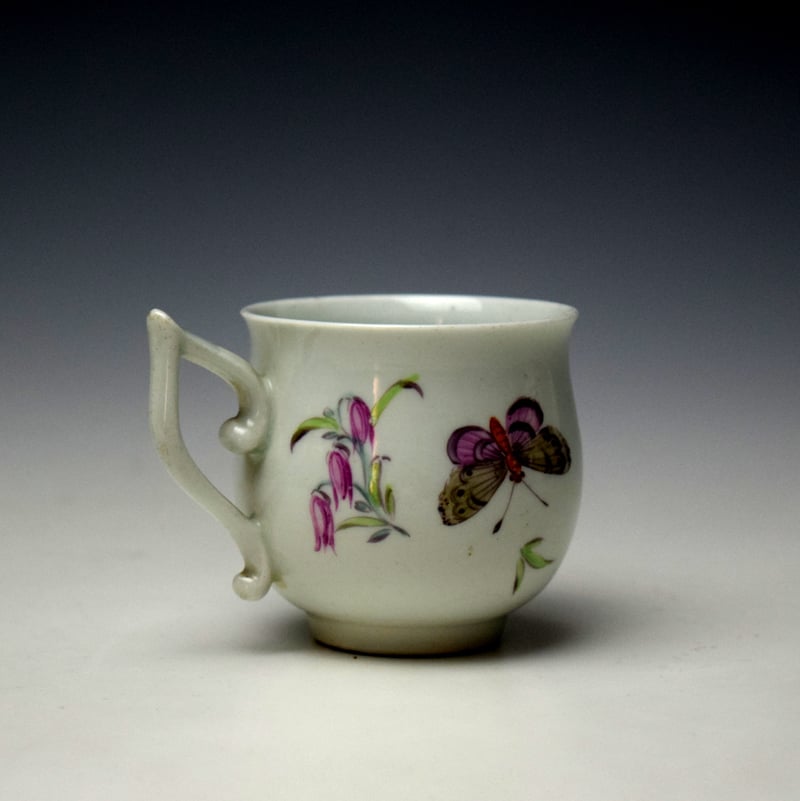 Uncommon Floral Sprays and Butterflies Pattern Bell Shaped Coffee Cup c1758-62