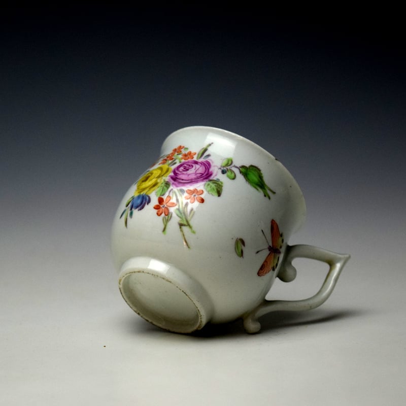 Worcester Floral Sprays and Butterflies Pattern Bell Shaped Coffee Cup c1758-62 (7)