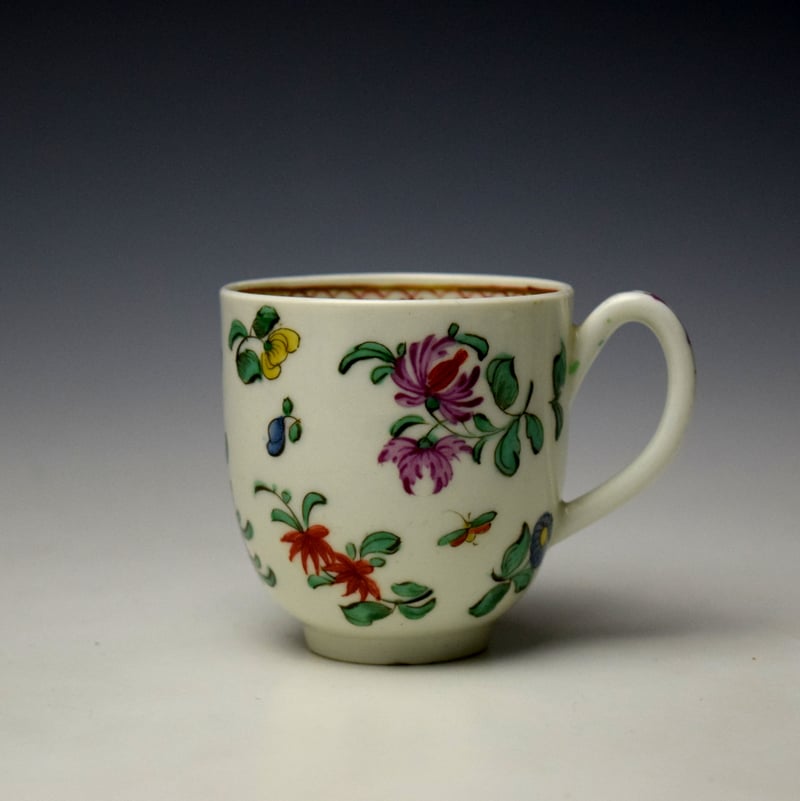 Uncommon Floral Sprigs Pattern Coffee Cup c1775-80