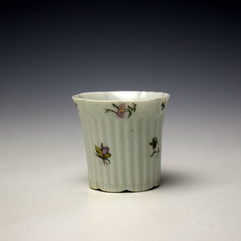 Worcester Floral Sprigs Pattern Ribbed Coffee Cup c1753-55 (2)