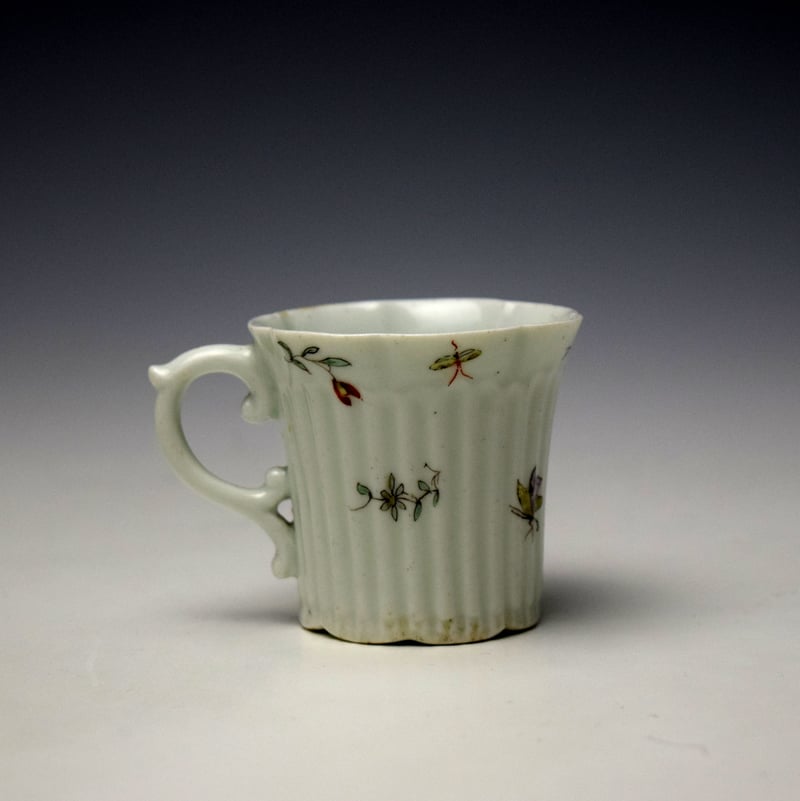 Worcester Floral Sprigs Pattern Ribbed Coffee Cup c1753-55 (3)