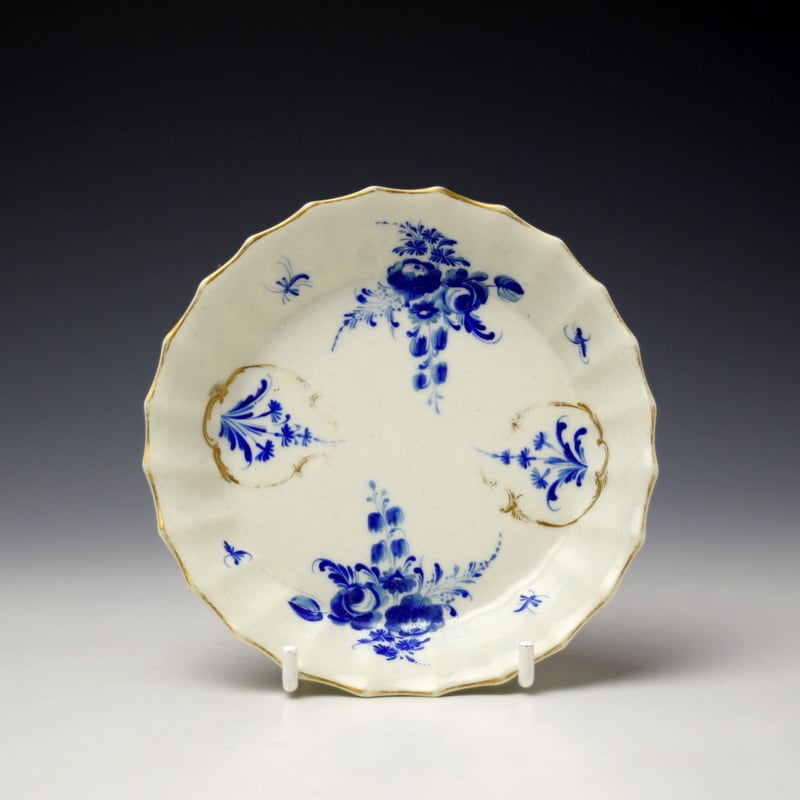Worcester Fluted Dry Blue Floral Pattern Teabowl and Saucer c1770-75 (8)