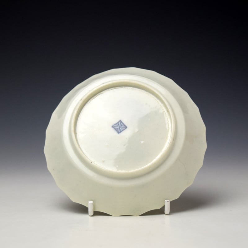 Worcester Fluted Dry Blue Floral Pattern Teabowl and Saucer c1770-75 (9)