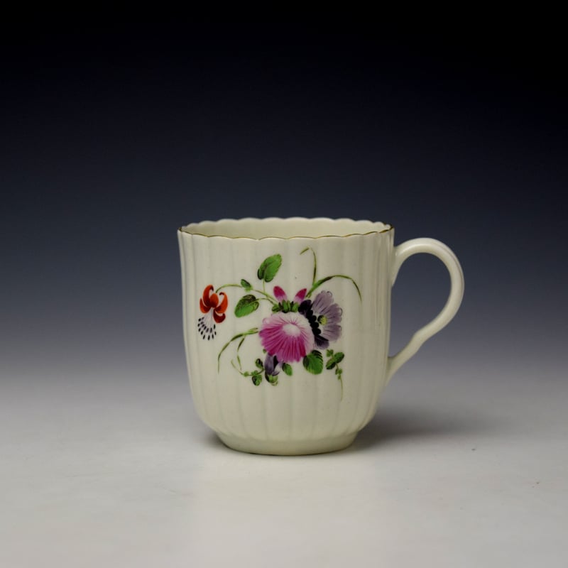 Worcester Fluted Floral Pattern Trio c1780 (2)